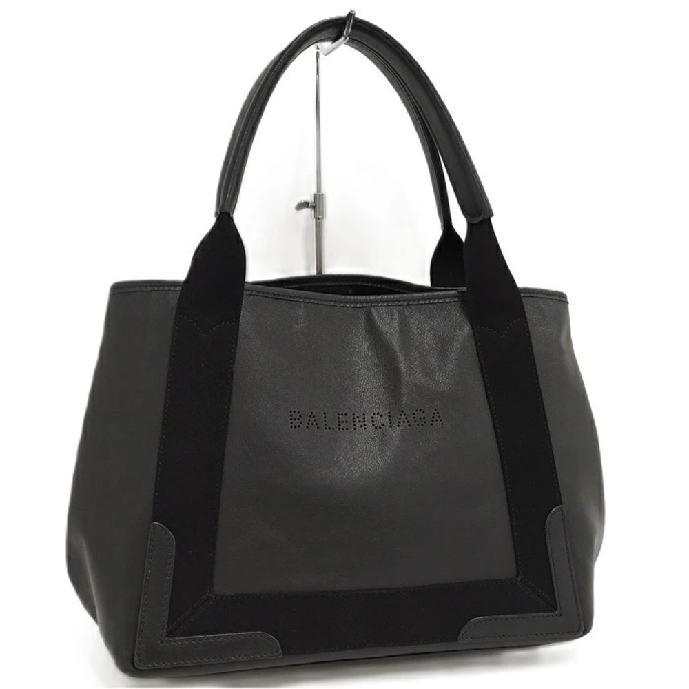Balenciaga Navy Blue Cabas Handbag Leather Black